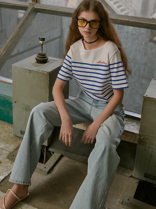 Cotton Stripe Short Sleeve T-shirt_BL