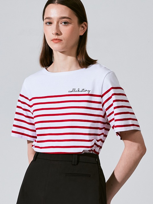 Cotton Stripe Short Sleeve T-shirt_RD